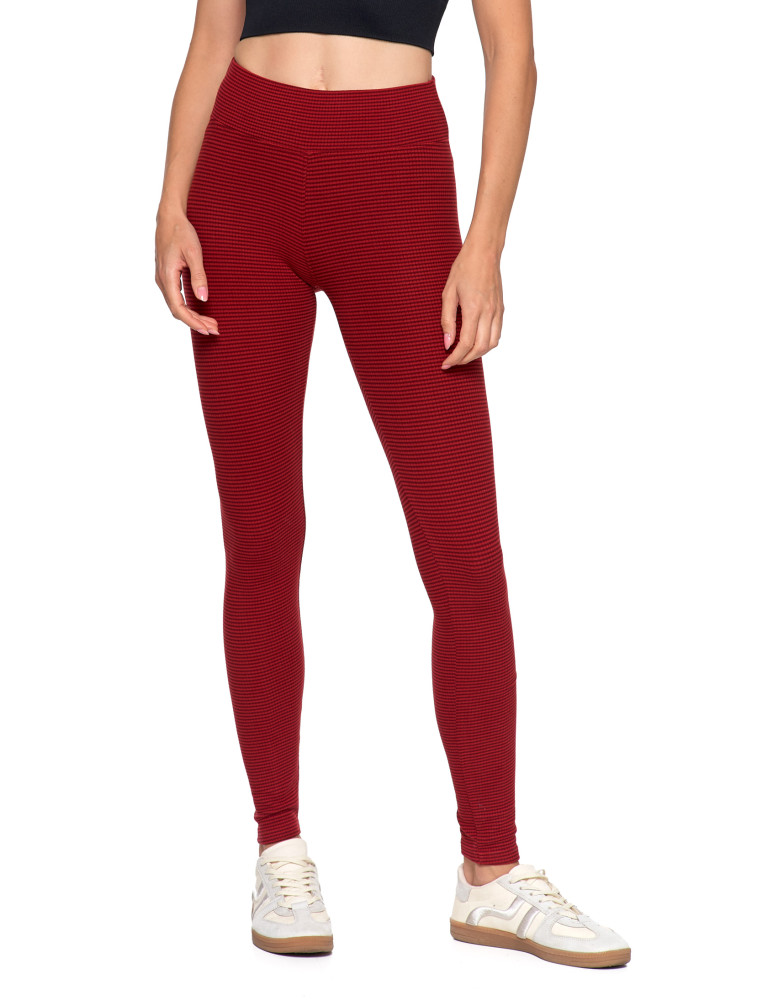 Legginsy - Damskie legginsy z wysokim stanem i prążkowaną strukturą BORDOWY - produkt moraj.pl 5