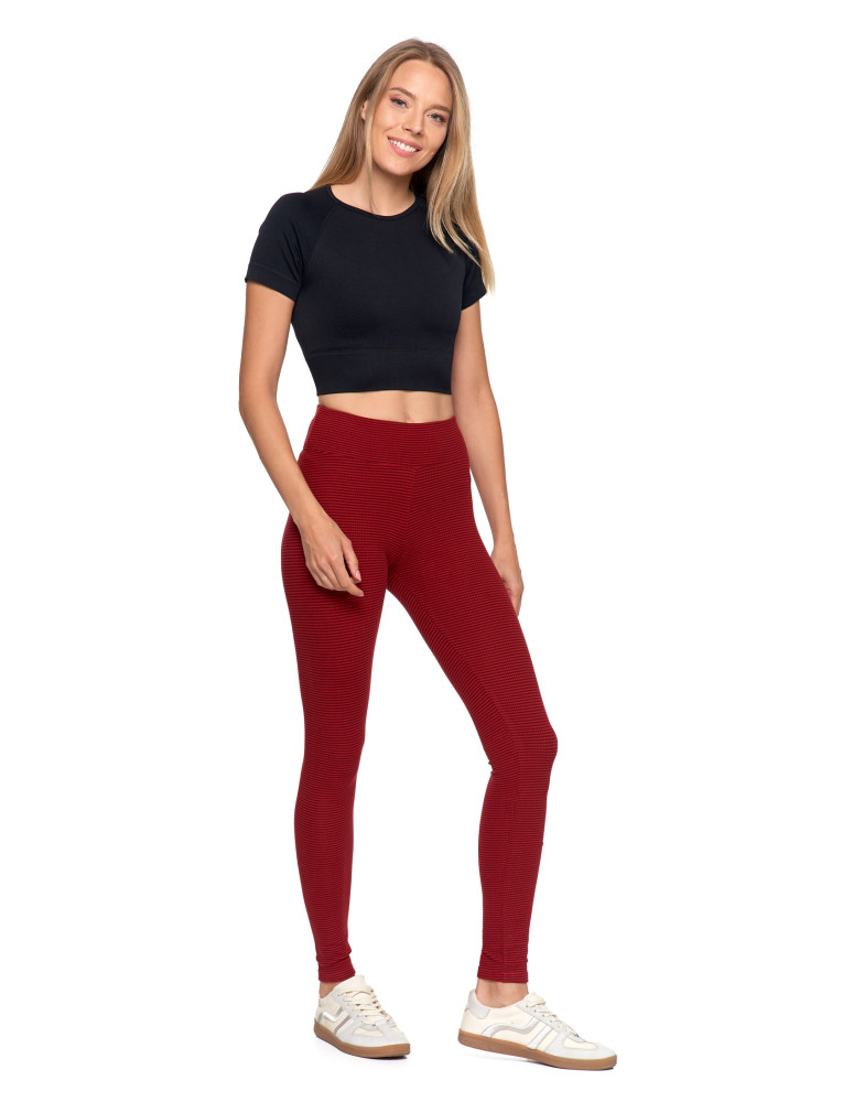 Legginsy - Damskie legginsy z wysokim stanem i prążkowaną strukturą BORDOWY - produkt moraj.pl 8