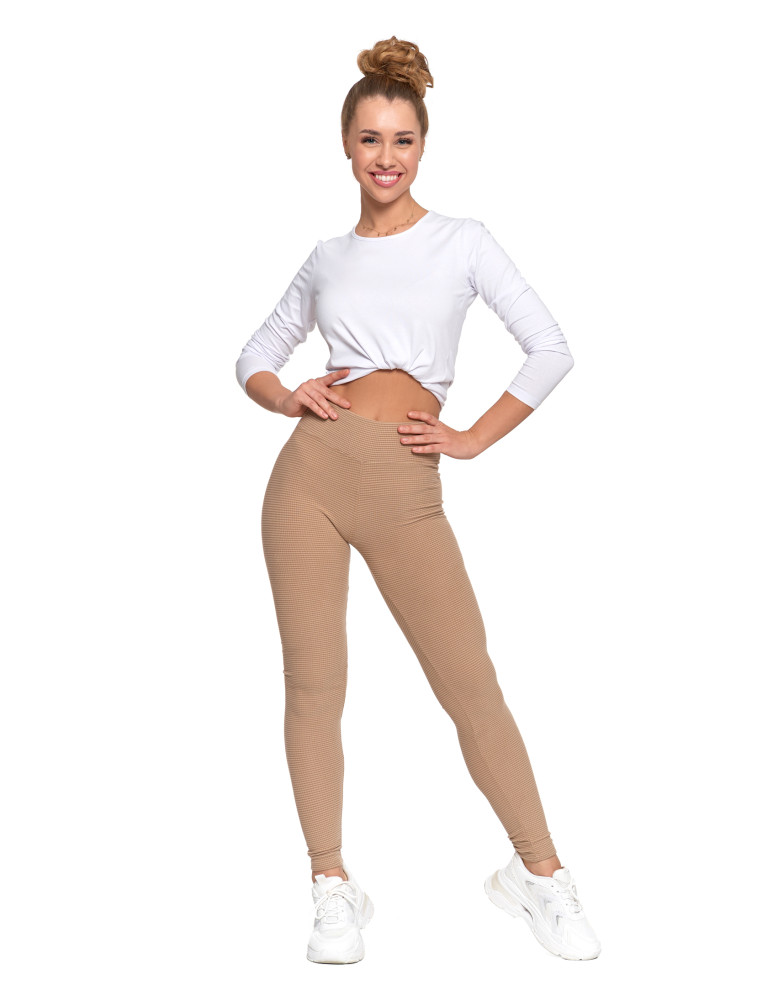 Legginsy - Damskie legginsy z wysokim stanem i prążkowaną strukturą MOKKA - produkt moraj.pl 1