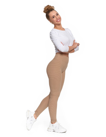 Legginsy - Damskie legginsy z wysokim stanem i prążkowaną strukturą MOKKA - produkt 2