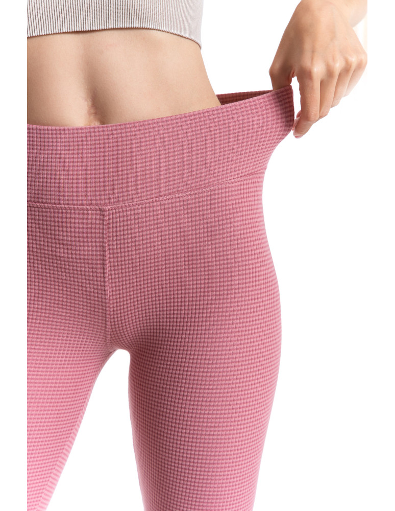Legginsy - Damskie legginsy z wysokim stanem i prążkowaną strukturą RÓŻOWY - produkt moraj.pl 4