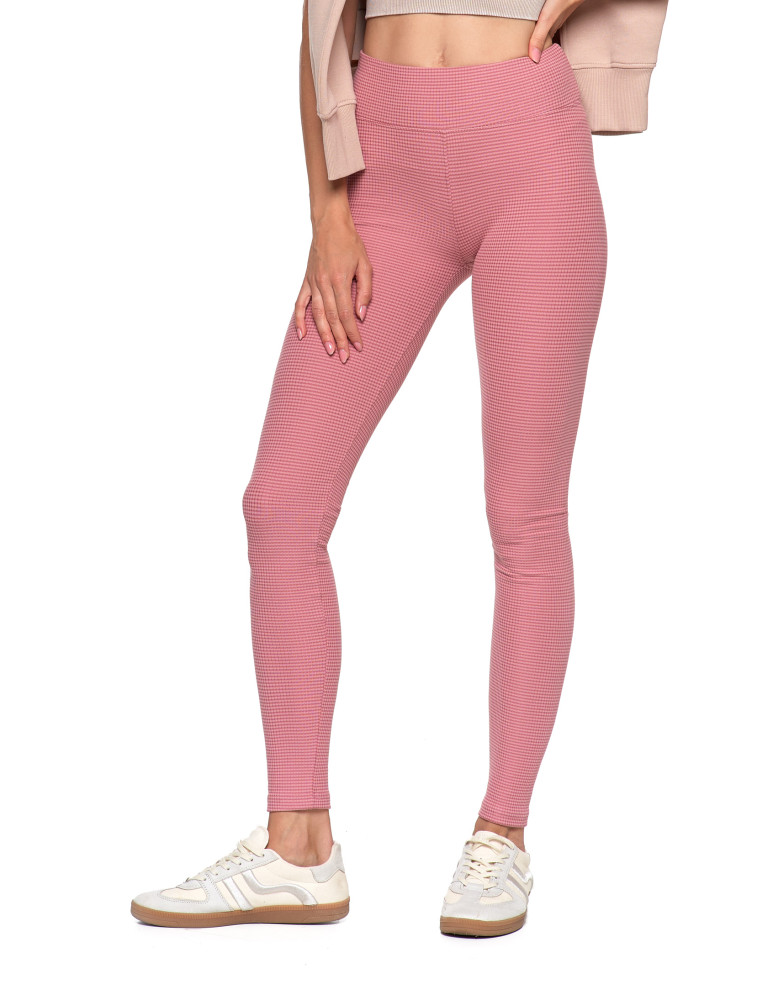 Legginsy - Damskie legginsy z wysokim stanem i prążkowaną strukturą RÓŻOWY - produkt moraj.pl 6
