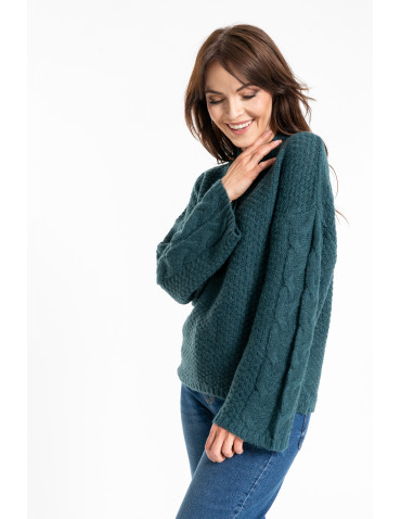 Swetry - Damski sweter luźny z szerokimi rękawami CIEMNY ZIELONY - produkt 3