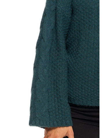 Swetry - Damski sweter luźny z szerokimi rękawami CIEMNY ZIELONY - produkt 4