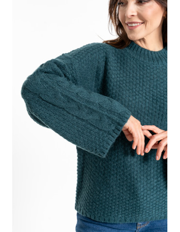 Swetry - Damski sweter luźny z szerokimi rękawami CIEMNY ZIELONY - produkt 5