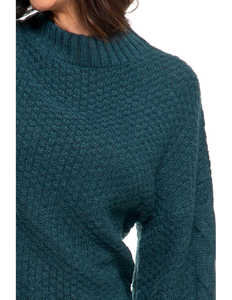 Swetry - Damski sweter luźny z szerokimi rękawami CIEMNY ZIELONY - produkt moraj.pl 6