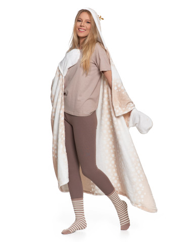 Kocobluzy - Kocobluza damska z motywem renifera koc z kapturem KREMOWY - produkt 5