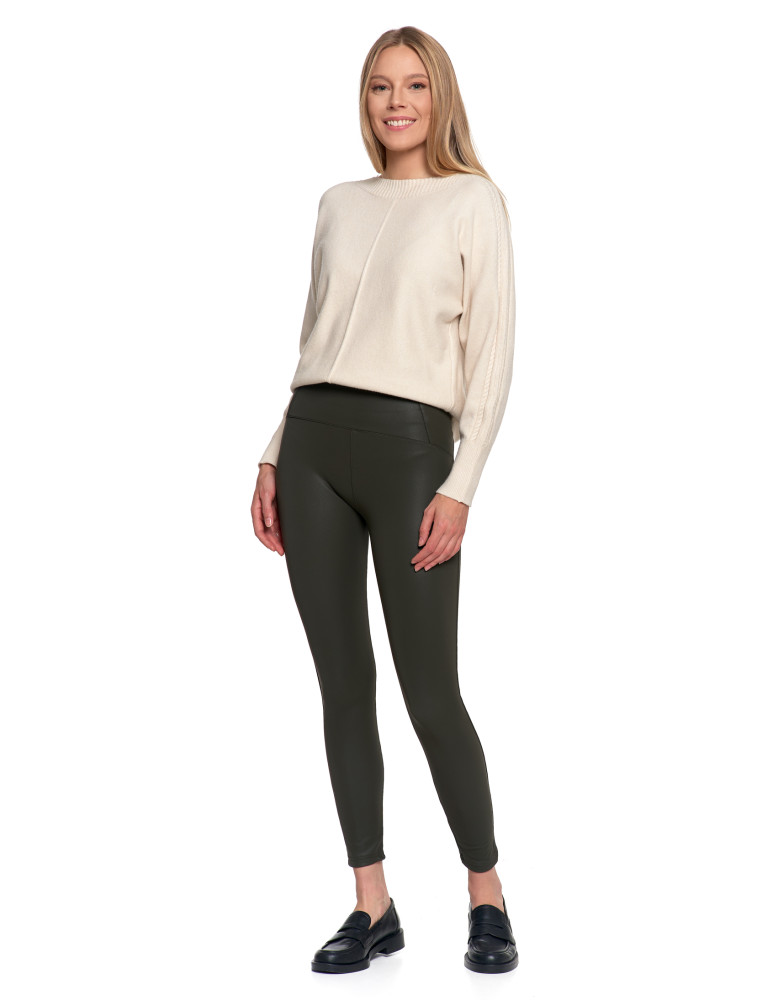 Legginsy - Legginsy damskie z wysokim stanem imitujące skórę KHAKI - produkt moraj.pl 1