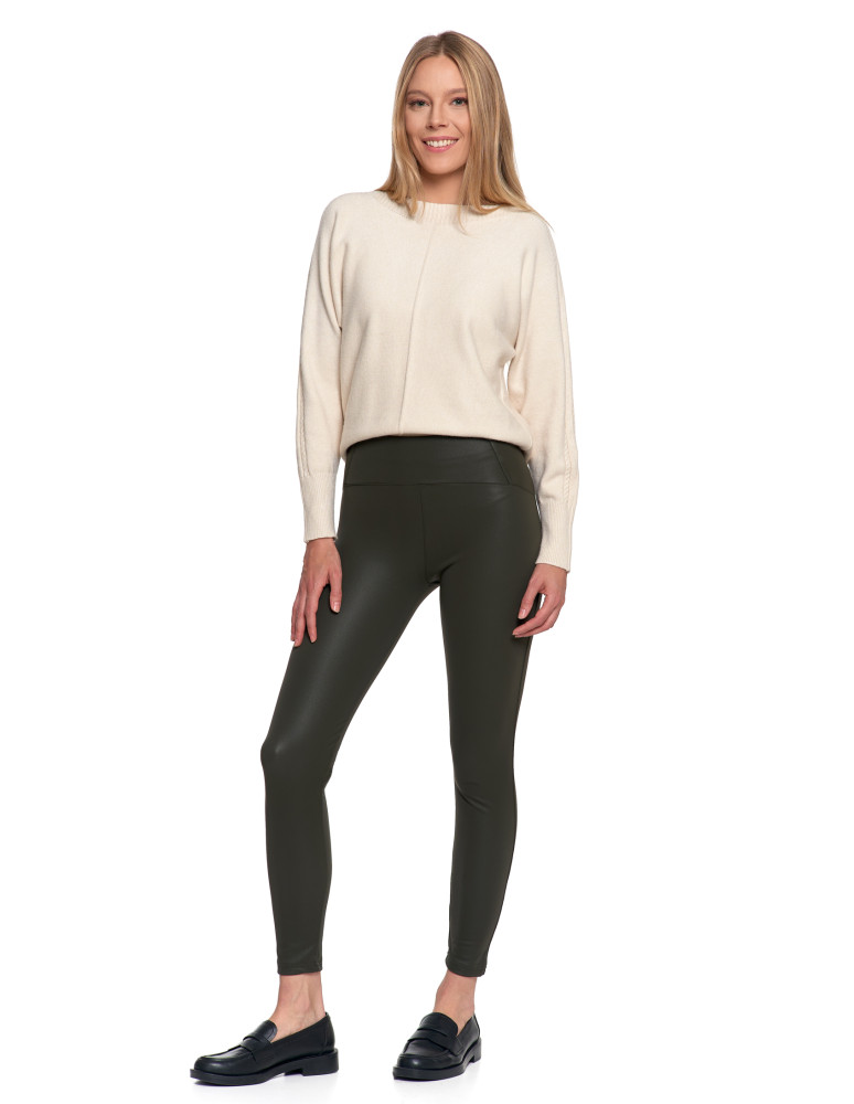 Legginsy - Legginsy damskie z wysokim stanem imitujące skórę KHAKI - produkt moraj.pl 7