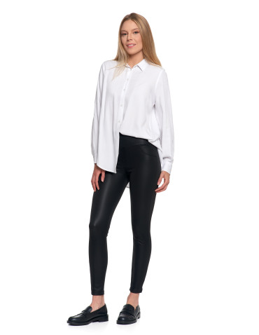 Legginsy - Damskie legginsy z wysokim stanem w stylu skórzanym CZARNY - produkt 8