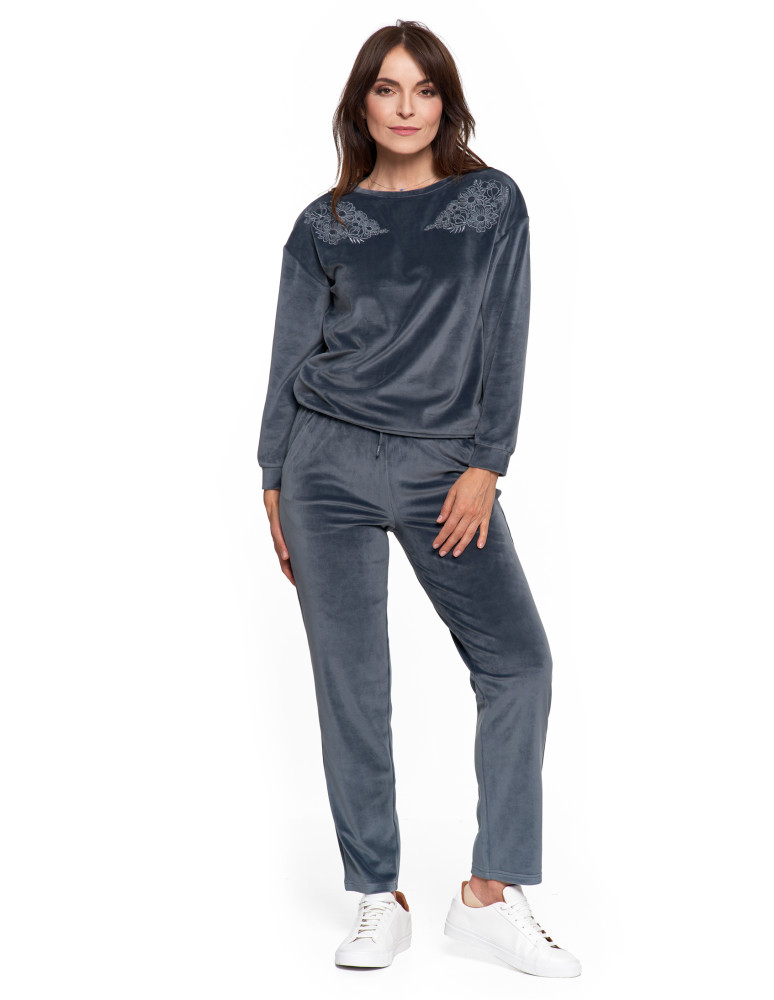 Bluzy - Bluza damska welurowa bez kaptura z haftem GRAFITOWY - produkt moraj.pl 8
