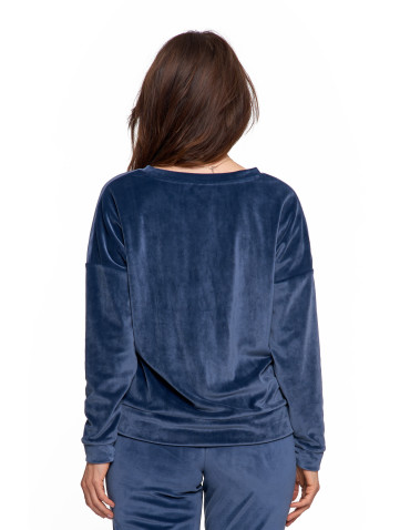 Bluzy - Bluza damska welurowa klasyczna z dekoltem V GRANATOWY - produkt 2