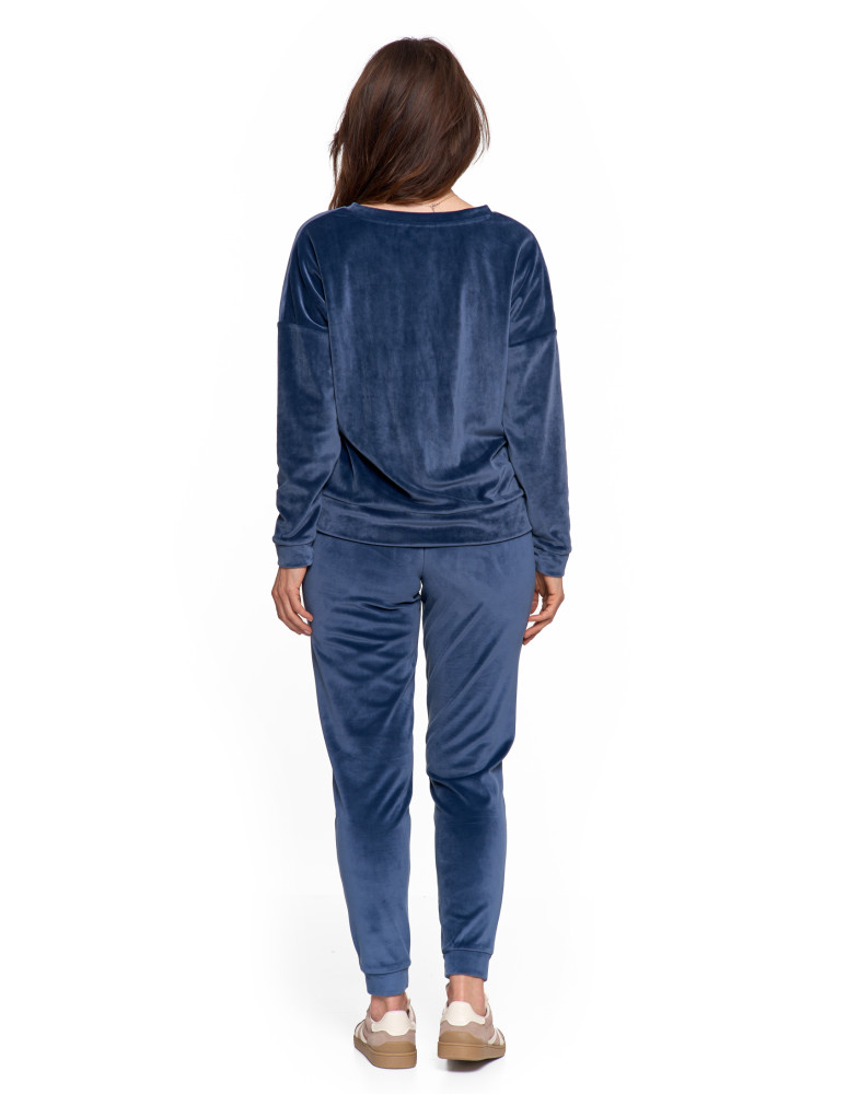 Bluzy - Bluza damska welurowa klasyczna z dekoltem V GRANATOWY - produkt moraj.pl 7