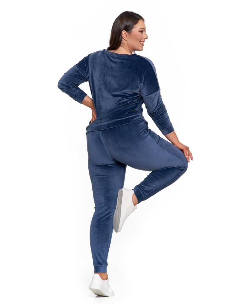 Bluzy - Bluza damska welurowa klasyczna z dekoltem V GRANATOWY - produkt moraj.pl 18