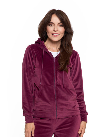 Bluzy - Bluza damska welurowa rozpinana z kapturem i kieszeniami FIOLETOWY - produkt 1
