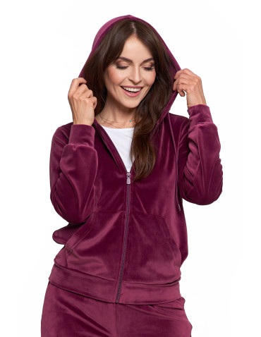 Bluzy - Bluza damska welurowa rozpinana z kapturem i kieszeniami FIOLETOWY - produkt 4
