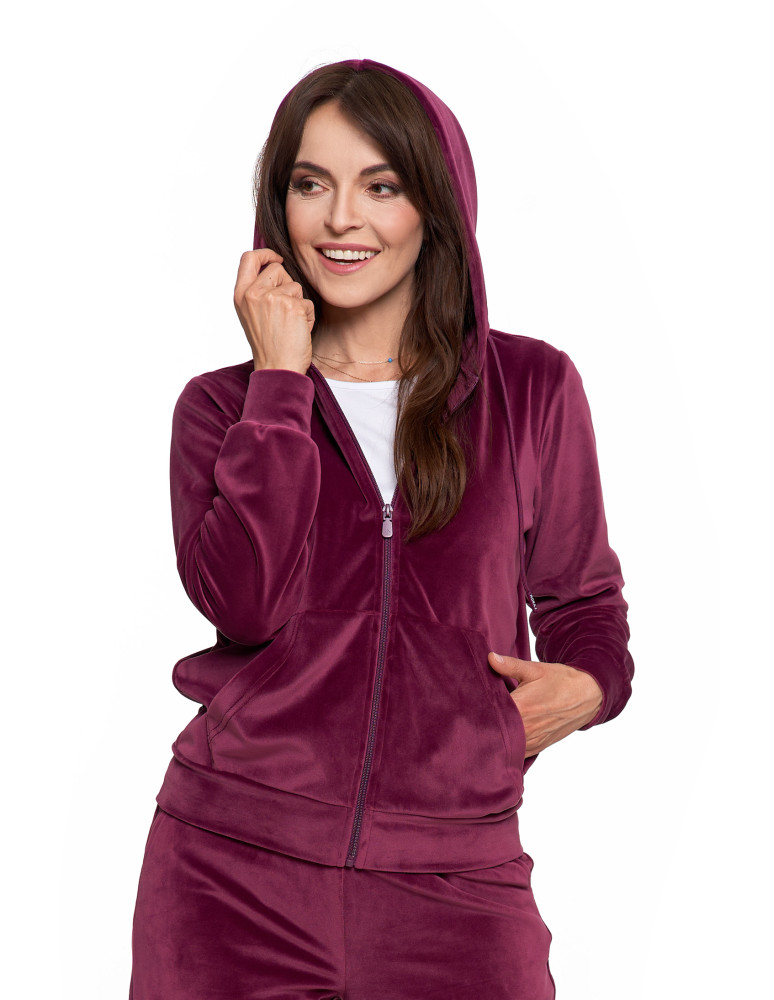 Bluzy - Bluza damska welurowa rozpinana z kapturem i kieszeniami FIOLETOWY - produkt moraj.pl 5