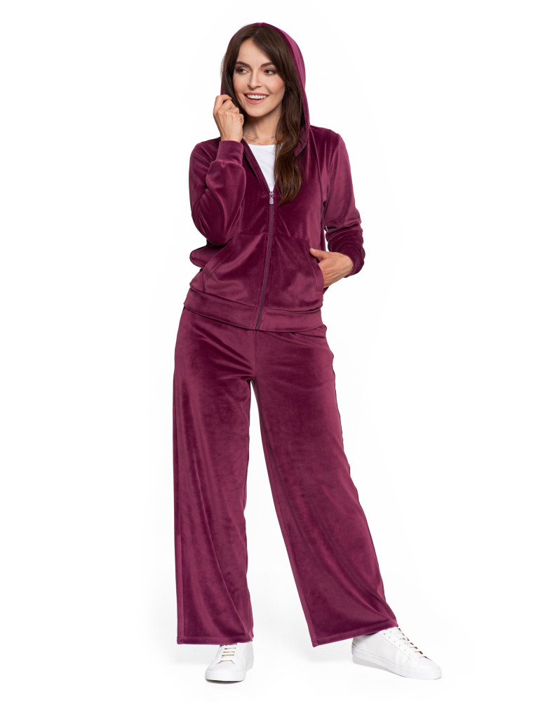 Bluzy - Bluza damska welurowa rozpinana z kapturem i kieszeniami FIOLETOWY - produkt moraj.pl 10