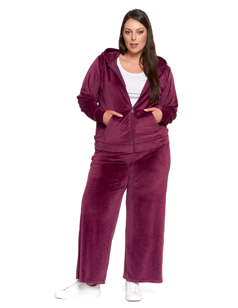 Bluzy - Bluza damska welurowa rozpinana z kapturem i kieszeniami FIOLETOWY - produkt moraj.pl 12