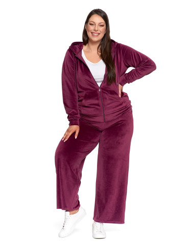 Bluzy - Bluza damska welurowa rozpinana z kapturem i kieszeniami FIOLETOWY - produkt 13