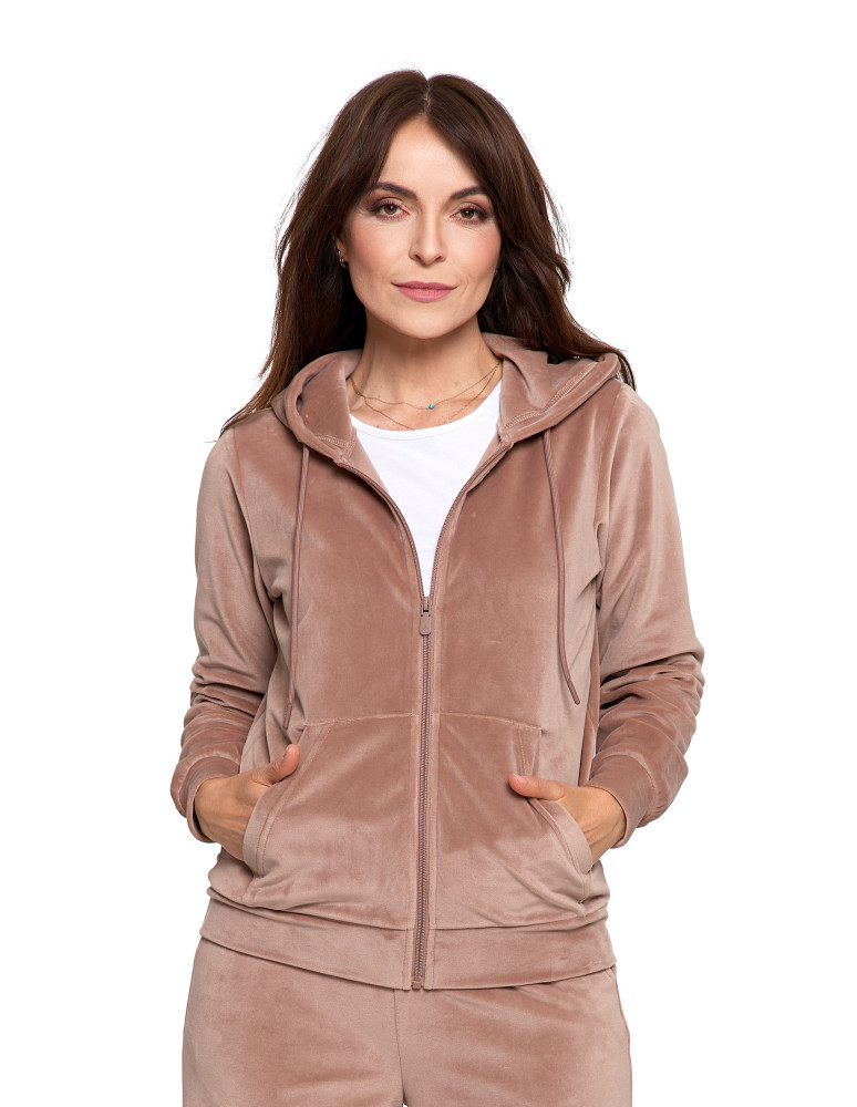 Bluzy - Bluza damska welurowa rozpinana z kapturem i kieszeniami MOKKA - produkt moraj.pl 1