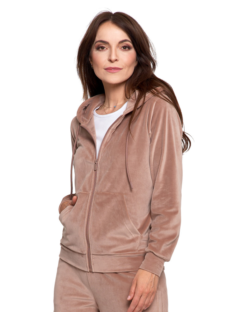 Bluzy - Bluza damska welurowa rozpinana z kapturem i kieszeniami MOKKA - produkt moraj.pl 5