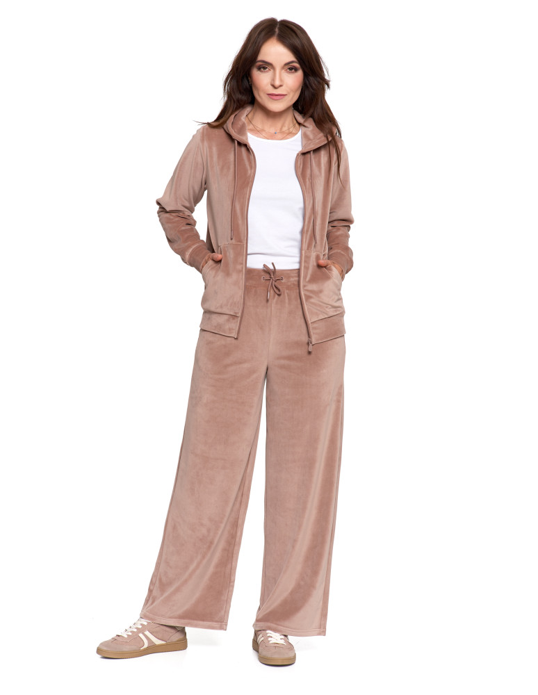 Bluzy - Bluza damska welurowa rozpinana z kapturem i kieszeniami MOKKA - produkt moraj.pl 7