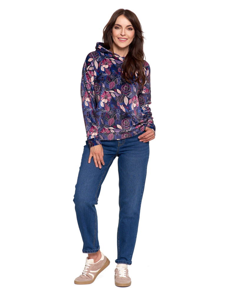 Bluzy - Damska bluza welurowa z kapturem i kieszenią kangurka WZÓR - produkt moraj.pl 6