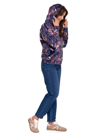 Bluzy - Damska bluza welurowa z kapturem i kieszenią kangurka WZÓR - produkt 7