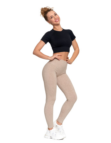 Legginsy - Legginsy damskie ocieplane z wysokim stanem i szerokim pasem BEŻOWY - produkt 2
