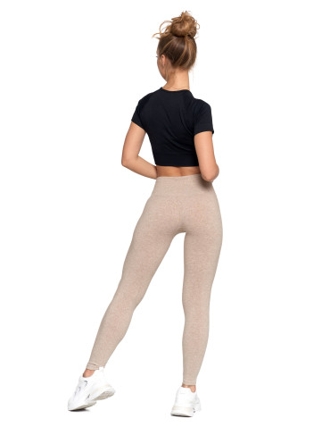Legginsy - Legginsy damskie ocieplane z wysokim stanem i szerokim pasem BEŻOWY - produkt 3