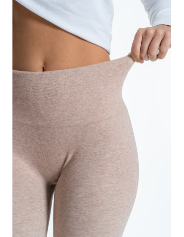 Legginsy - Legginsy damskie ocieplane z wysokim stanem i szerokim pasem BEŻOWY - produkt 4