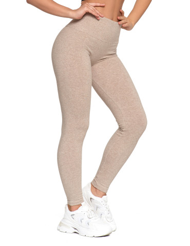 Legginsy - Legginsy damskie ocieplane z wysokim stanem i szerokim pasem BEŻOWY - produkt 9