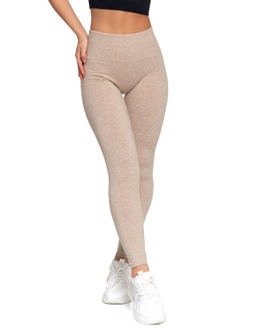 Legginsy - Legginsy damskie ocieplane z wysokim stanem i szerokim pasem BEŻOWY - produkt 11