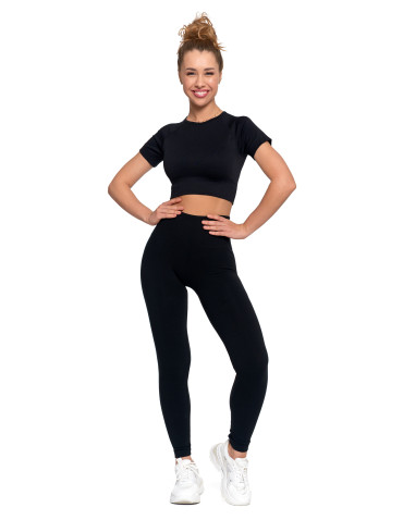 Legginsy - Legginsy damskie ocieplane z wysokim stanem i szerokim pasem CZARNY - produkt 1
