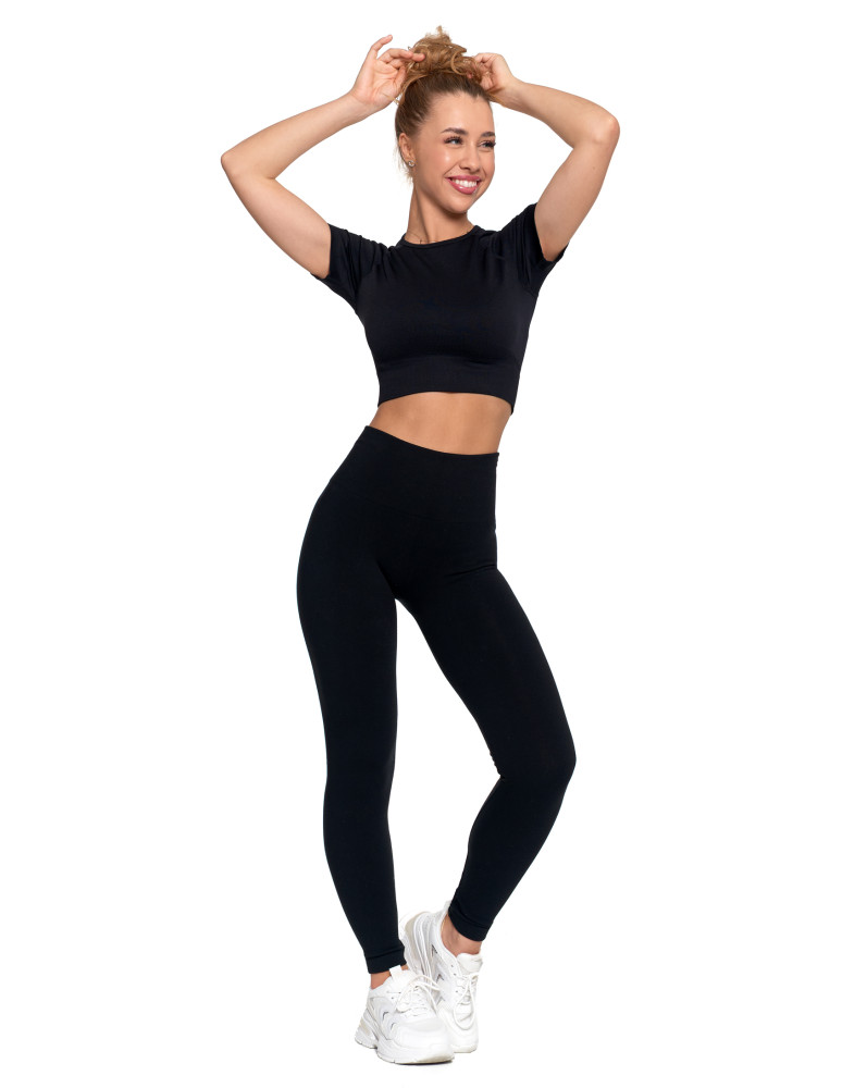 Legginsy - Legginsy damskie ocieplane z wysokim stanem i szerokim pasem CZARNY - produkt moraj.pl 6