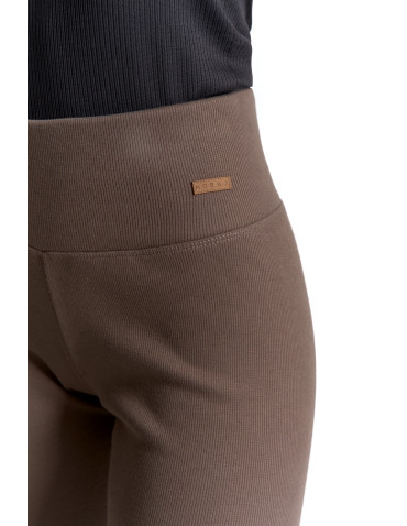 Legginsy - Prążkowane legginsy damskie z wysokim stanem ocieplane MOKKA - produkt 34