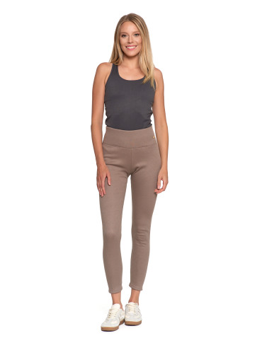 Legginsy - Prążkowane legginsy damskie z wysokim stanem ocieplane MOKKA - produkt 35