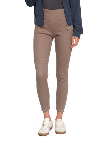 Legginsy - Prążkowane legginsy damskie z wysokim stanem ocieplane MOKKA - produkt 40