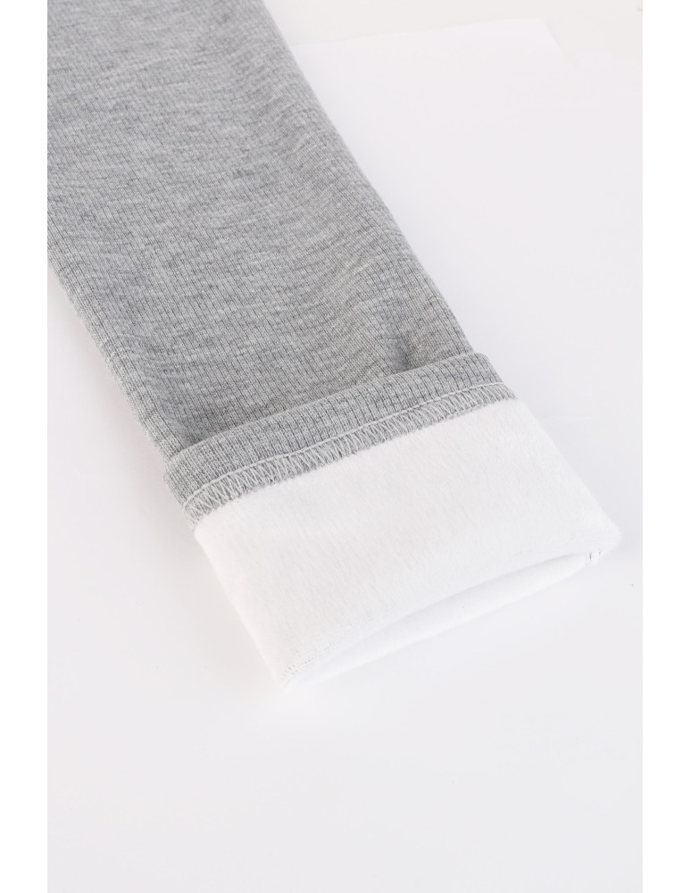 Legginsy - Prążkowane legginsy damskie z wysokim stanem ocieplane JASNY SZARY - produkt moraj.pl 1
