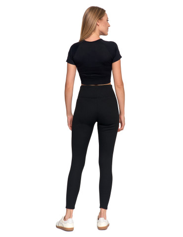 Legginsy - Prążkowane legginsy damskie z wysokim stanem ocieplane MOKKA - produkt 43