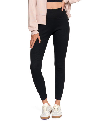 Legginsy - Prążkowane legginsy damskie z wysokim stanem ocieplane MOKKA - produkt 52