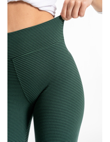 Legginsy - Damskie legginsy z wysokim stanem i prążkowaną strukturą ZIELONY - produkt 5