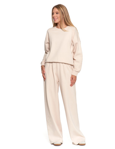Bluzy - Bluza dresowa damska ocieplana luźna z haftowanymi rękawami KREMOWY - produkt 2