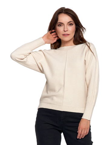 Swetry - Sweter damski wiskozowy o luźnym kroju KREMOWY - produkt 5