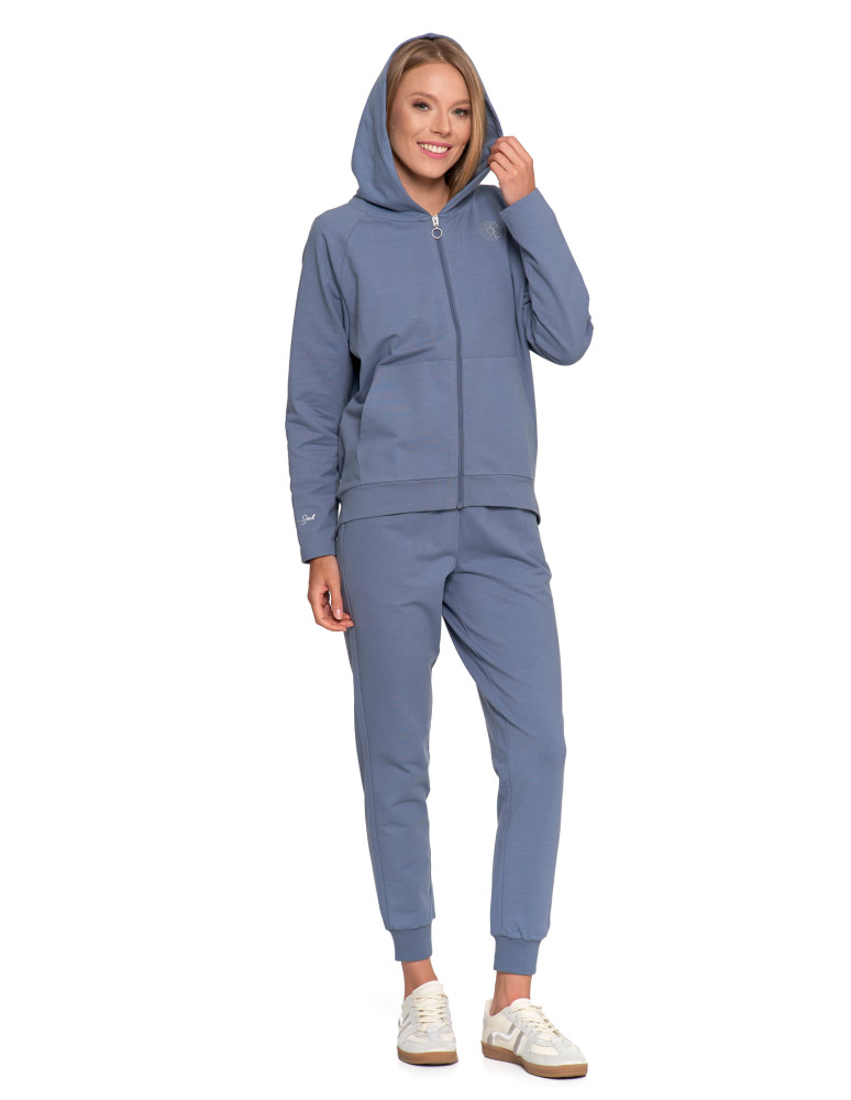 Bluzy - Bluza dresowa damska na zamek z kapturem luźna GRAFIT - produkt moraj.pl 4