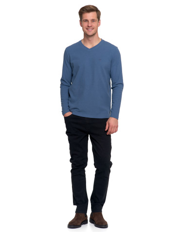 Koszulki, topy, koszule - Koszulka męska longsleeve z dekoltem w serek i haftem BRĄZOWY - produkt 4