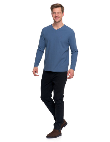 Koszulki, topy, koszule - Koszulka męska longsleeve z dekoltem w serek i haftem BRĄZOWY - produkt 5