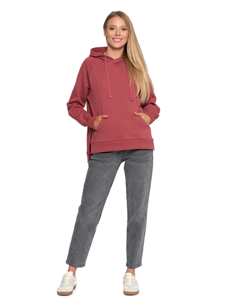 Bluzy - Bluza damska dresowa bawełniana luźna ocieplana RÓŻOWY - produkt moraj.pl 1