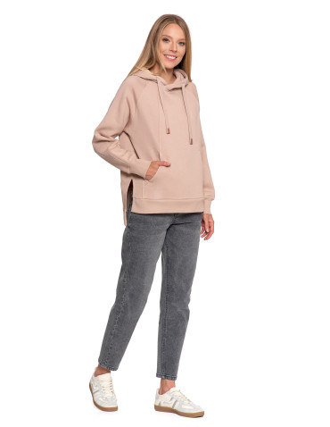 Bluzy - Bluza damska dresowa bawełniana luźna ocieplana BEŻOWY - produkt 3